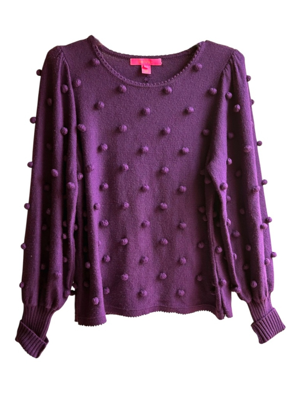 Lily Pulitzer Kippa Crew Neck Cotton Blend Sweater with Pom Poms Purple